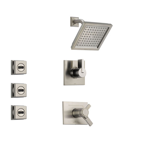 Delta Vero Stainless Steel Shower System with Thermostatic Shower Handle, 3-setting Diverter, Modern Square Showerhead, and 3 Body Sprays SS17T5382SS