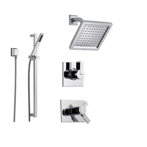 Delta Vero Chrome Shower System with Thermostatic Shower Handle, 3-setting Diverter, Modern Square Showerhead, and Handheld Shower SS17T5385