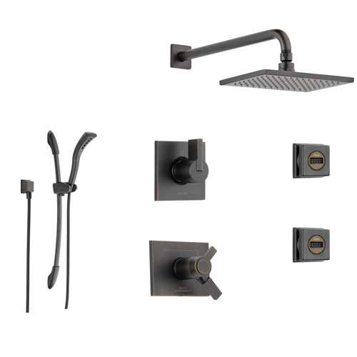 Delta Vero Venetian Bronze Shower System with Thermostatic Shower Handle, 6-setting Diverter, Large Rain Square Showerhead, Handheld Shower Spray, and 2 Body Sprays SS17T5391RB