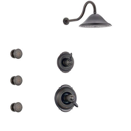 Delta Victorian Venetian Bronze Shower System with Dual Thermostatic Control Handle, 3-Setting Diverter, Showerhead, and 3 Body Sprays SS17T551RB1