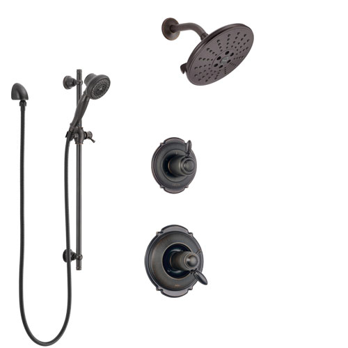 Delta Victorian Venetian Bronze Shower System with Dual Thermostatic Control Handle, Diverter, Showerhead, and Hand Shower with Slidebar SS17T551RB8