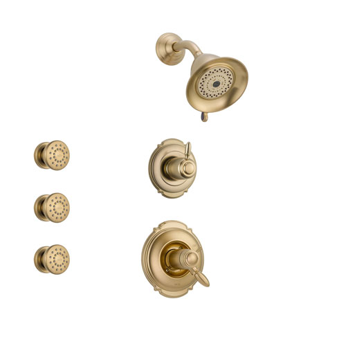 Delta Victorian Champagne Bronze Shower System with Thermostatic Shower Handle, 3-setting Diverter, Shower Head, and 3 Body Sprays SS17T5581CZ