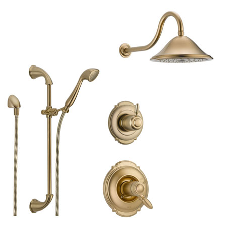 Delta Victorian Champagne Bronze Shower System with Thermostatic Shower Handle, 3-setting Diverter, Shower Head, and Handheld Shower Spray SS17T5582CZ