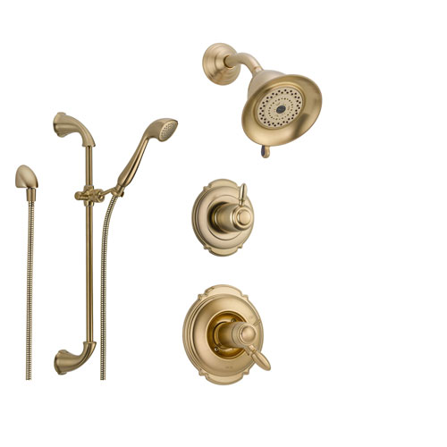 Delta Victorian Champagne Bronze Shower System with Thermostatic Shower Handle, 3-setting Diverter, Showerhead, and Handheld Shower SS17T5585CZ