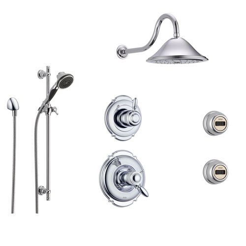 Delta Victorian Chrome Shower System with Thermostatic Shower Handle, 6-setting Diverter, Large Rain Showerhead, Handheld Shower, and 2 Body Sprays SS17T5592