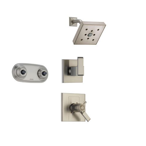 Delta Arzo Stainless Steel Shower System with Thermostatic Shower Handle, 3-setting Diverter, Square Modern Showerhead, and Dual Body Spray Plate SS17T8684SS