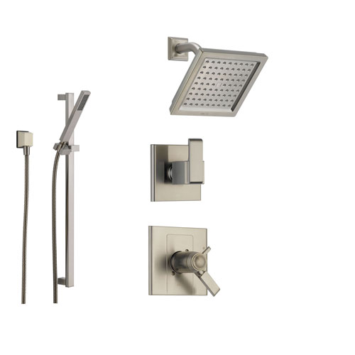 Delta Arzo Stainless Steel Shower System with Thermostatic Shower Handle, 3-setting Diverter, Modern Square Showerhead, and Handheld Shower SS17T8685SS