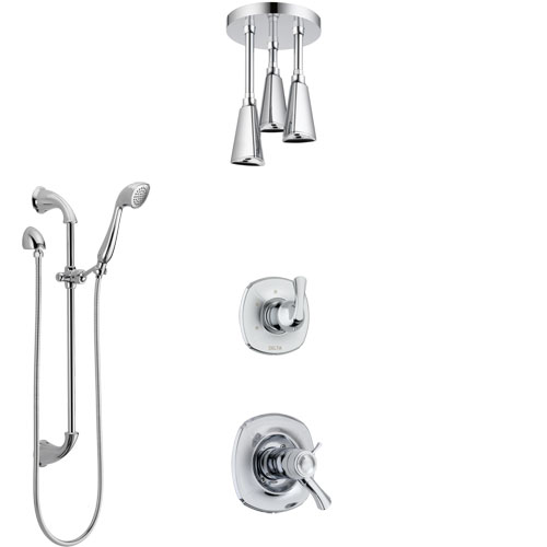Delta Addison Chrome Finish Shower System with Dual Thermostatic Control Handle, Diverter, Ceiling Mount Showerhead, and Hand Shower SS17T9215