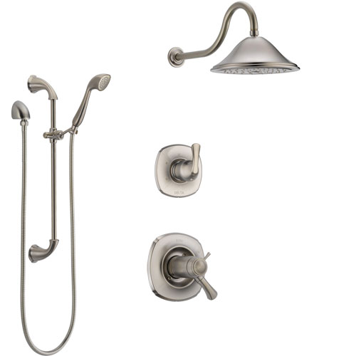 Delta Addison Dual Thermostatic Control Handle Stainless Steel Finish Shower System, Diverter, Showerhead, and Hand Shower with Slidebar SS17T921SS2