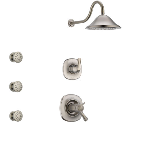 Delta Addison Dual Thermostatic Control Handle Stainless Steel Finish Shower System, 3-Setting Diverter, Showerhead, and 3 Body Sprays SS17T921SS3