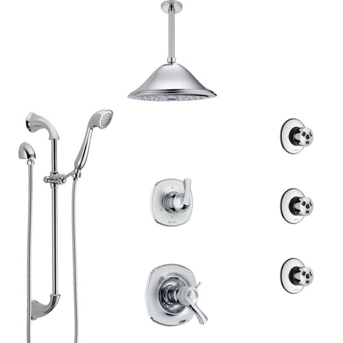 Delta Addison Chrome Shower System with Dual Thermostatic Control, Diverter, Ceiling Mount Showerhead, 3 Body Sprays, and Hand Shower SS17T9226