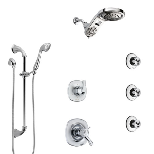 Delta Addison Chrome Shower System with Dual Thermostatic Control, 6-Setting Diverter, Dual Showerhead, 3 Body Sprays, and Hand Shower SS17T9227