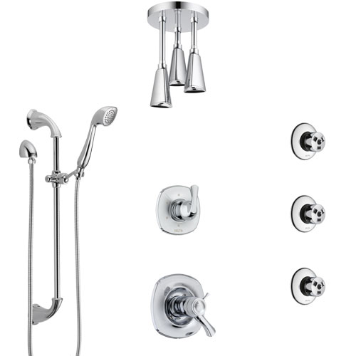 Delta Addison Chrome Shower System with Dual Thermostatic Control, Diverter, Ceiling Mount Showerhead, 3 Body Sprays, and Hand Shower SS17T9228