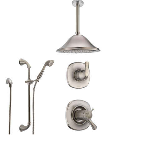 Delta Addison Stainless Steel Shower System with Thermostatic Shower Handle, 3-setting Diverter, Large Ceiling Mount Showerhead, and Handheld Shower SS17T9281SS