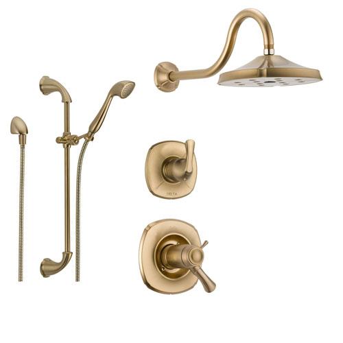 Delta Addison Champagne Bronze Shower System with Thermostatic Shower Handle, 3-setting Diverter, Showerhead, and Handheld Spray SS17T9284CZ