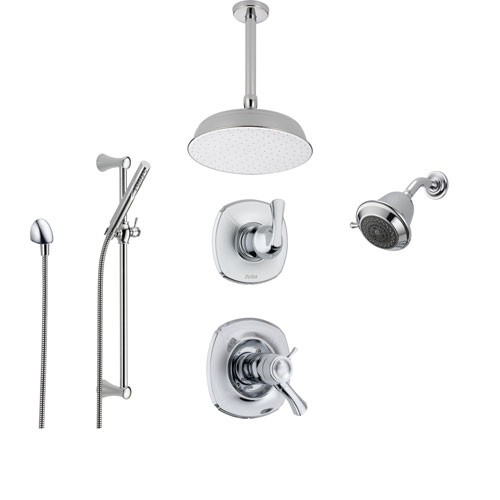 Delta Addison Chrome Shower System with Thermostatic Shower Handle, 6-setting Diverter, Large Ceiling Mount Rain Showerhead, Handheld Shower Spray, and Wall Mount Showerhead SS17T9291