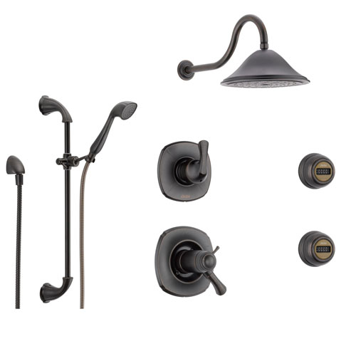 Delta Addison Venetian Bronze Shower System with Thermostatic Shower Handle, 6-setting Diverter, Large Rain Showerhead, Hand Shower, and 2 Body Sprays SS17T9293RB