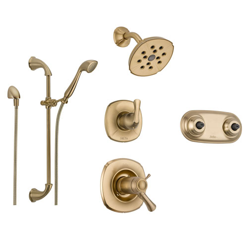 Delta Addison Champagne Bronze Shower System with Thermostatic Shower Handle, 6-setting Diverter, Showerhead, Handheld Shower, and Dual Body Spray Shower Plate SS17T9294CZ