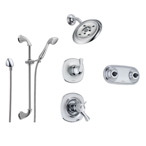 Delta Addison Chrome Shower System with Thermostatic Shower Handle, 6-setting Diverter, Showerhead, Hand Held Shower, and Dual Body Spray Plate SS17T9294