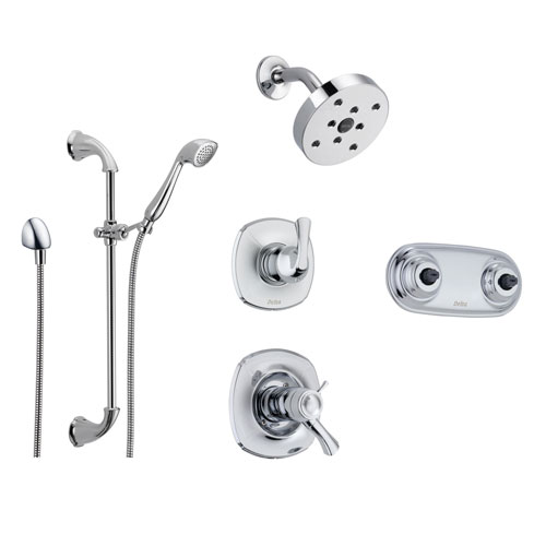 Delta Addison Chrome Shower System with Thermostatic Shower Handle, 6-setting Diverter, Modern Round Showerhead, Hand Held Shower, and Dual Body Spray Plate SS17T9295