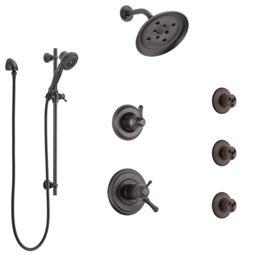 Delta Cassidy Venetian Bronze Shower System with Dual Thermostatic Control, 6-Setting Diverter, Showerhead, 3 Body Sprays, and Hand Shower SS17T971RB4