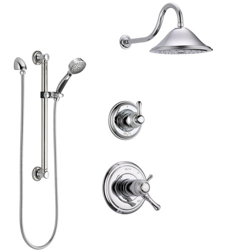 Delta Cassidy Chrome Finish Shower System with Dual Thermostatic Control Handle, Diverter, Showerhead, and Hand Shower with Grab Bar SS17T9721