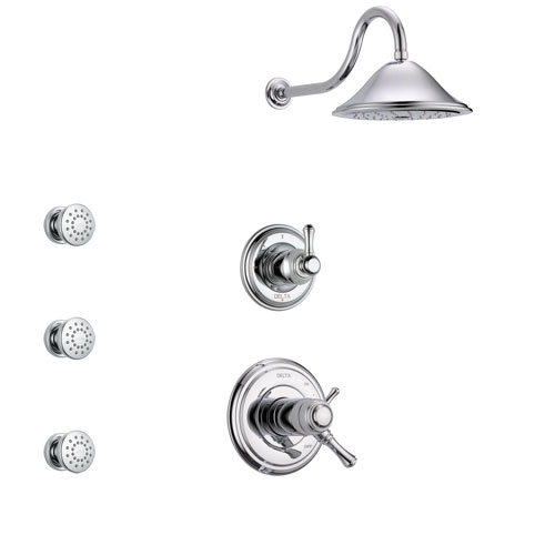 Delta Cassidy Chrome Finish Shower System with Dual Thermostatic Control Handle, 3-Setting Diverter, Showerhead, and 3 Body Sprays SS17T9722