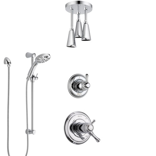 Delta Cassidy Chrome Finish Shower System with Dual Thermostatic Control Handle, Diverter, Ceiling Mount Showerhead, and Temp2O Hand Shower SS17T9725
