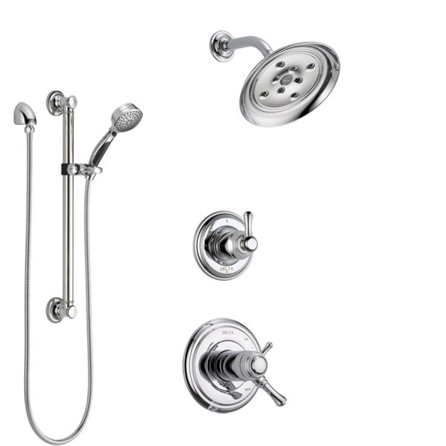 Delta Cassidy Chrome Finish Shower System with Dual Thermostatic Control Handle, Diverter, Showerhead, and Hand Shower with Grab Bar SS17T9727