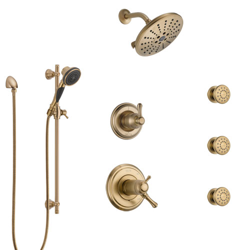Delta Cassidy Champagne Bronze Shower System with Dual Thermostatic Control, Diverter, Showerhead, 3 Body Sprays, and Hand Shower SS17T972CZ5