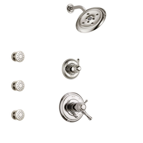 Delta Cassidy Polished Nickel Shower System with Dual Thermostatic Control Handle, 3-Setting Diverter, Showerhead, and 3 Body Sprays SS17T972PN6