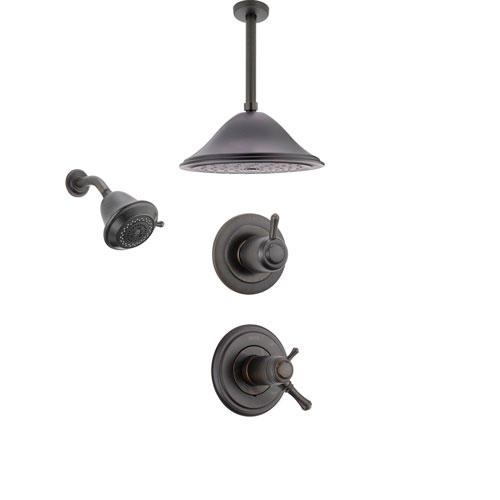 Delta Cassidy Venetian Bronze Shower System with Thermostatic Shower Handle, 3-setting Diverter, Large Rain Ceiling Mount Shower Head and Wall Mount Showerhead SS17T9783RB