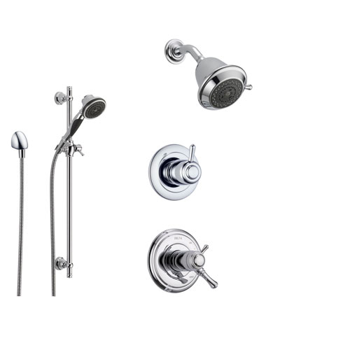 Delta Cassidy Chrome Shower System with Thermostatic Shower Handle, 3-setting Diverter, Showerhead, and Handheld Shower SS17T9784