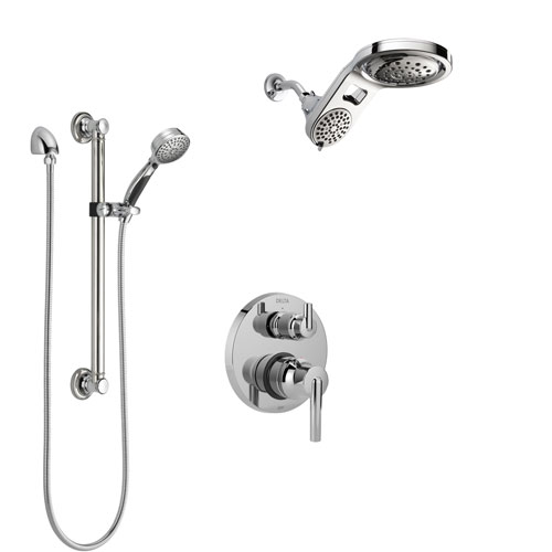 Delta Trinsic Chrome Finish Shower System with Control Handle, Integrated 3-Setting Diverter, Dual Showerhead, and Hand Shower with Grab Bar SS2485910