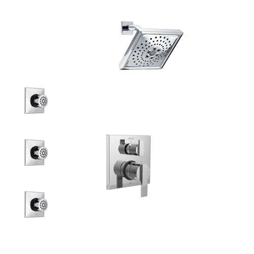 Delta Ara Chrome Finish Shower System with Control Handle, Integrated 3-Setting Diverter, Showerhead, and 3 Body Sprays SS248673
