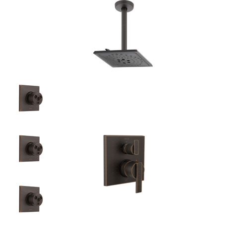 Delta Ara Venetian Bronze Shower System with Control Handle, Integrated 3-Setting Diverter, Ceiling Mount Showerhead, and 3 Body Sprays SS24867RB12