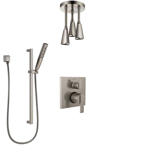 Delta Ara Stainless Steel Finish Shower System with Control Handle, Integrated Diverter, Ceiling Mount Showerhead, and Hand Shower SS24867SS6