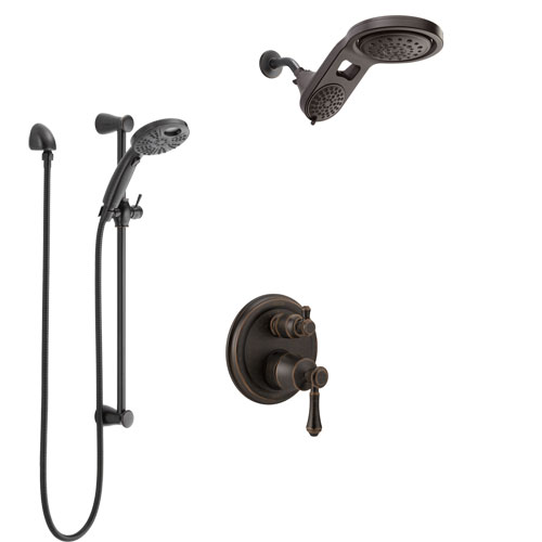 Delta Cassidy Venetian Bronze Shower System with Control Handle, Integrated Diverter, Dual Showerhead, and Temp2O Hand Shower with Slidebar SS24897RB6