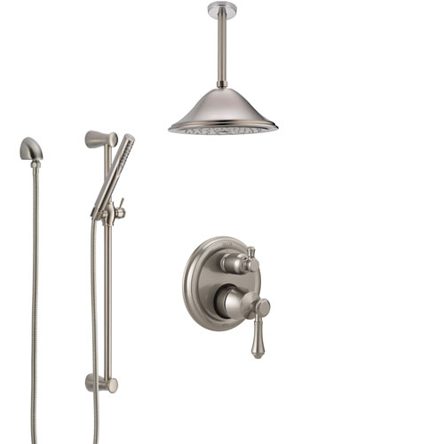 Delta Cassidy Stainless Steel Finish Shower System with Control Handle, Integrated Diverter, Ceiling Mount Showerhead, and Hand Shower SS24897SS7