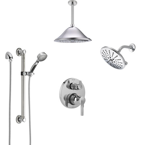 Delta Trinsic Chrome Shower System with Control Handle, Integrated Diverter, Showerhead, Ceiling Mount Showerhead, and Grab Bar Hand Shower SS2495912