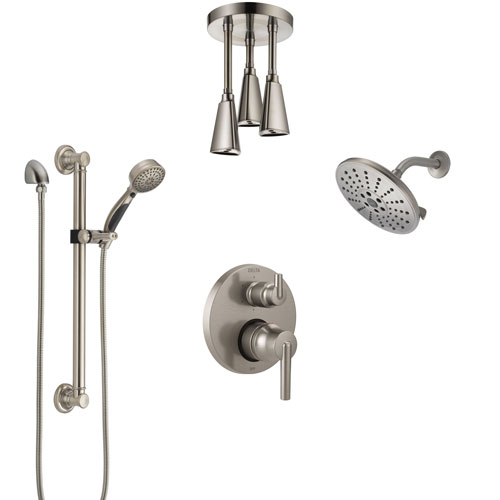 Delta Trinsic Stainless Steel Finish Integrated Diverter Shower System Control Handle, Showerhead, Ceiling Showerhead, Grab Bar Hand Spray SS24959SS2