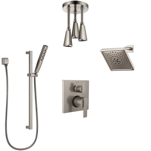 Delta Ara Stainless Steel Finish Shower System with Control Handle, Integrated Diverter, Showerhead, Ceiling Showerhead, and Hand Shower SS24967SS10