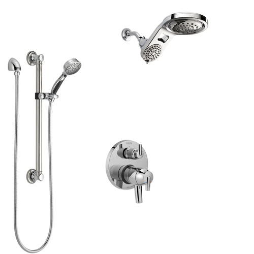 Delta Trinsic Chrome Finish Shower System with Dual Control Handle, Integrated Diverter, Dual Showerhead, and Hand Shower with Grab Bar SS2785910