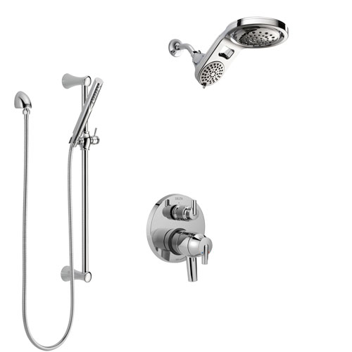 Delta Trinsic Chrome Finish Shower System with Dual Control Handle, Integrated Diverter, Dual Showerhead, and Hand Shower with Slidebar SS278599