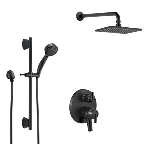 Delta Trinsic Matte Black Finish Shower System with Built-in Diverter, Modern Wall Mount Rain Showerhead, and Hand Shower with Slide Bar SS27859BL4