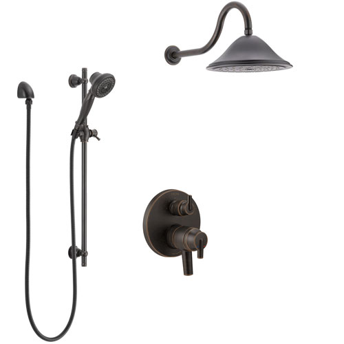 Delta Trinsic Venetian Bronze Shower System with Dual Control Handle, Integrated Diverter, Showerhead, and Hand Shower with Slidebar SS27859RB11