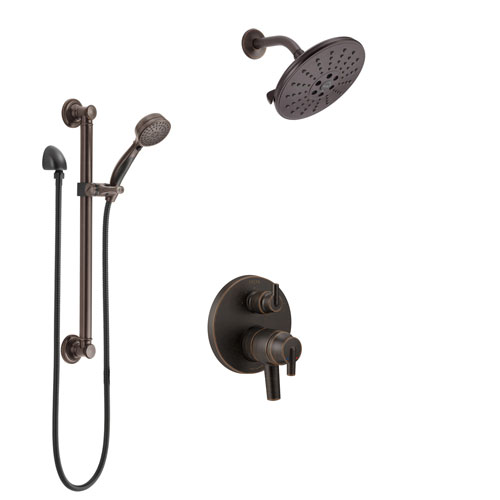 Delta Trinsic Venetian Bronze Shower System with Dual Control Handle, Integrated Diverter, Showerhead, and Hand Shower with Grab Bar SS27859RB3