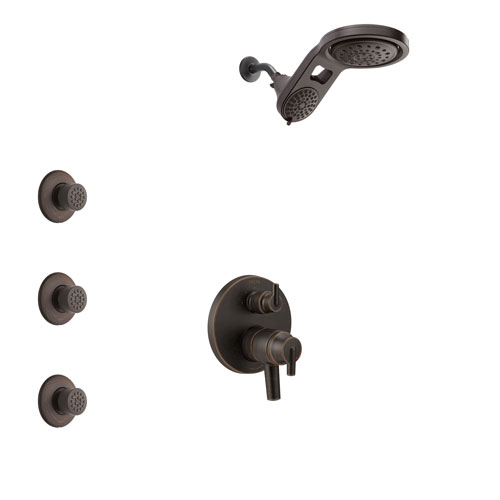 Delta Trinsic Venetian Bronze Shower System with Dual Control Handle, Integrated 3-Setting Diverter, Dual Showerhead, and 3 Body Sprays SS27859RB6