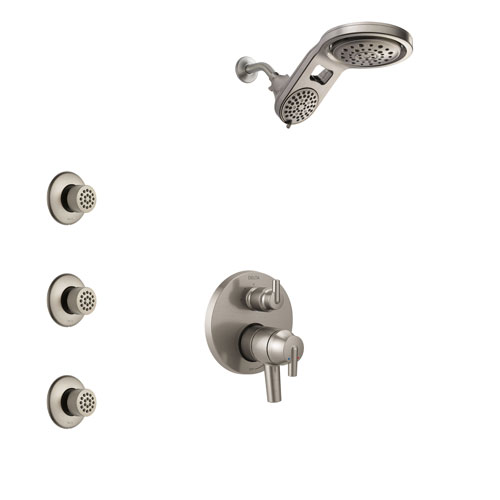 Delta Trinsic Stainless Steel Finish Shower System with Dual Control Handle, Integrated Diverter, Dual Showerhead, and 3 Body Sprays SS27859SS5