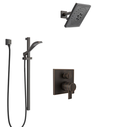 Delta Ara Venetian Bronze Shower System with Dual Control Handle, Integrated 3-Setting Diverter, Showerhead, and Hand Shower with Slidebar SS27867RB6